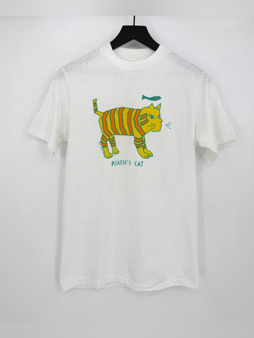 VTG 1986 Picasso’s Cat Graphic Tee White Yellow S
